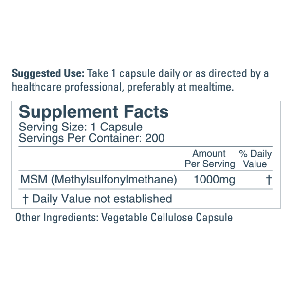 MSM, 1000 mg, 200 capsules - Image 2